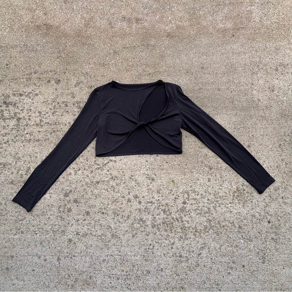 Black Long Sleeve Twist Cut-Out Front Top